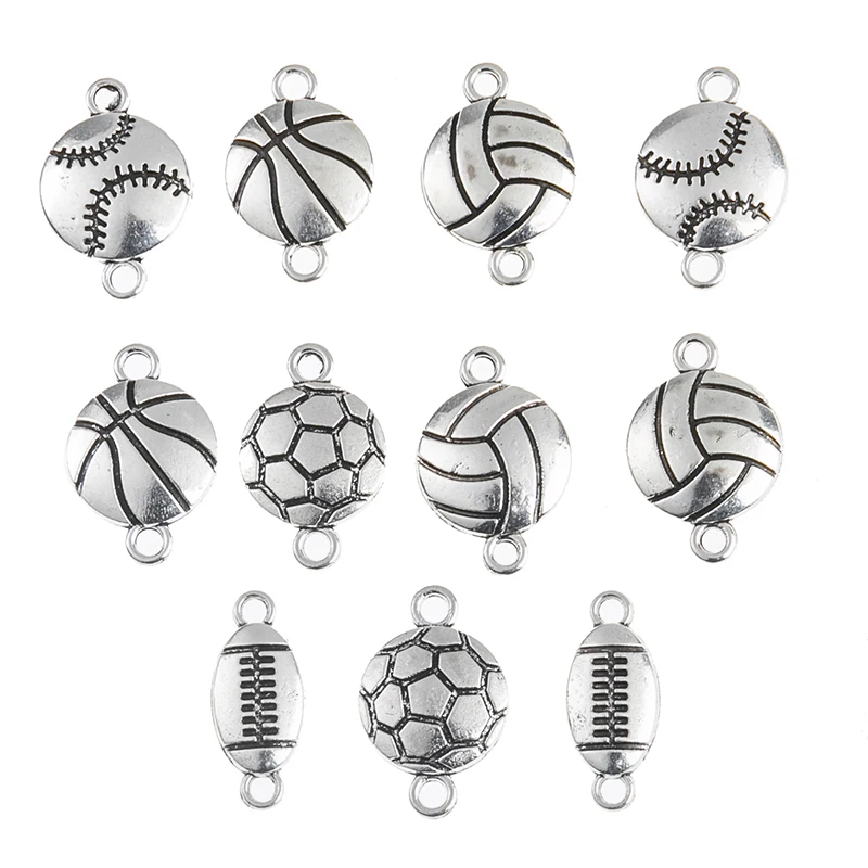 New 10pcs Mixed Sports Connector Silver Color Basketball Football Pendant for Earrings Necklace Diy Jewelry Accessories Two Hole
New 10pcs Mixed Sports Connector Silver Color Basketball Football Pendant for Earrings Necklace Diy Jewelry Accessories Two Hole