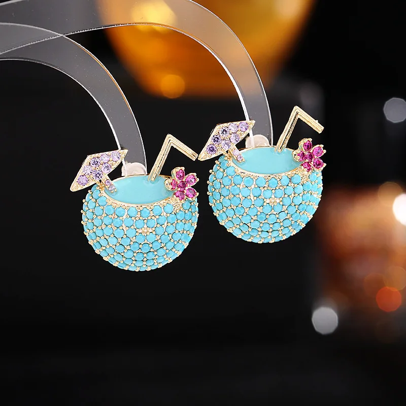

Summer Fashion Sweet Coconut Juice Ear Studs Brand Design Statement Earrings Cubic Zirconia Colorful Earings Luxury Jewellery