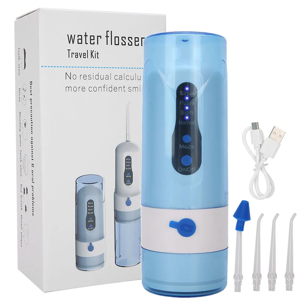 

Oral Irrigator USB Rechargeable Water Flosser Portable Dental Water Jet 200ML 4 Modes Water Tank Waterproof Teeth Cleaner +4 Jet