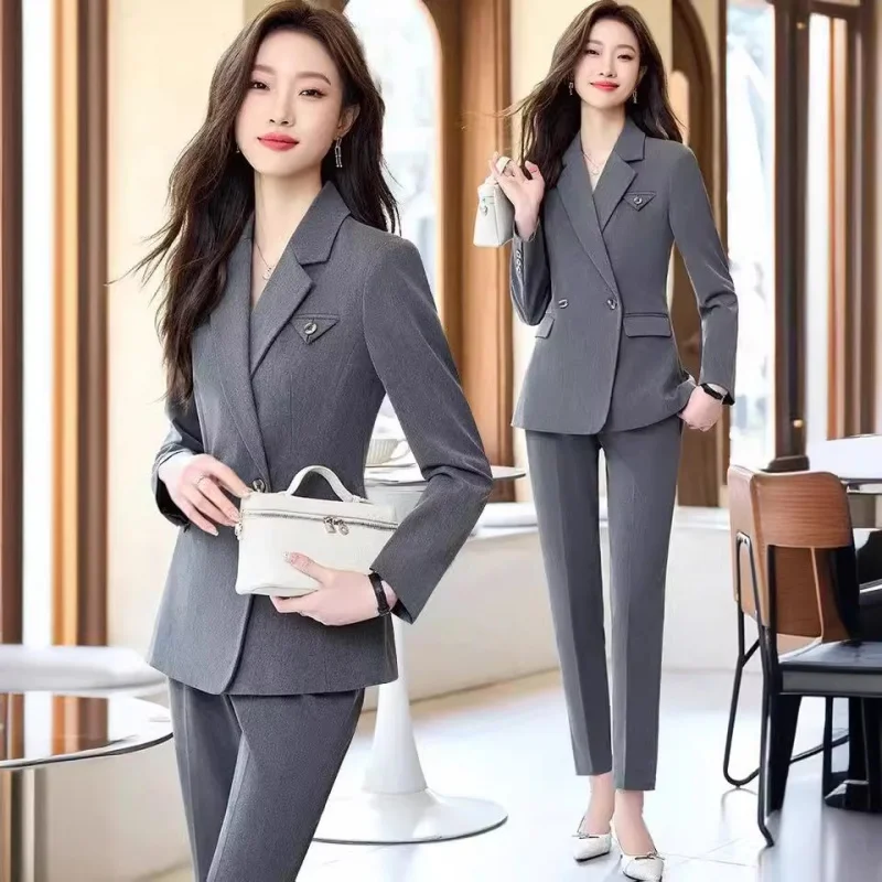 

Gray Suit Jacket Women's Spring and Autumn Jewelry Shop High Sense Temperament Commute Formal Wear Business Suit Hotel Work Clot