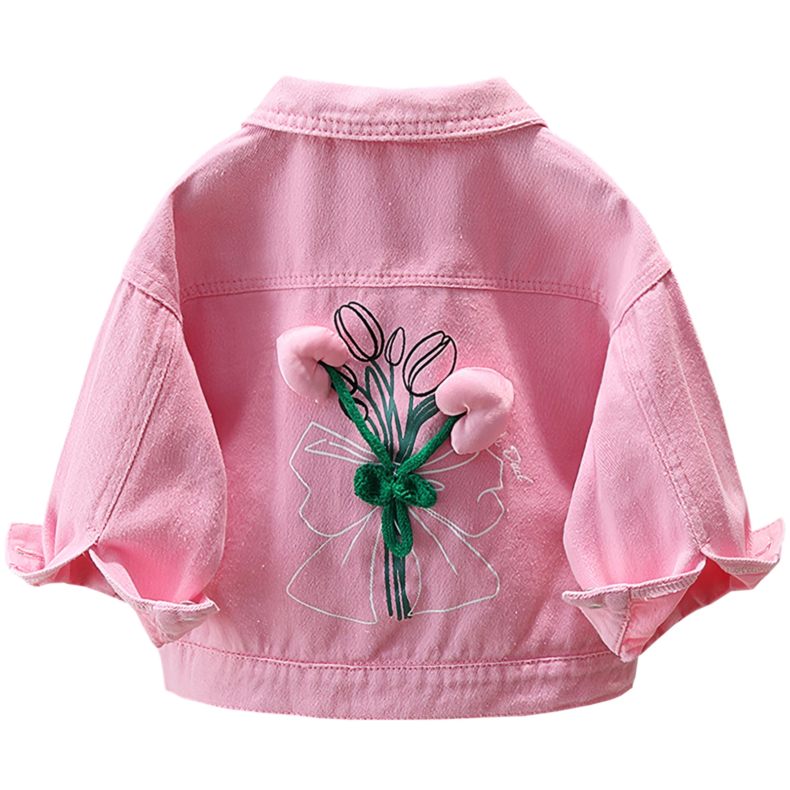 

3D Flower Girls Denim Coat Children's Cowboy Jacket Lapel Kids Spring Autumn Transition Outfits Princess Outerwear Jean Tops
