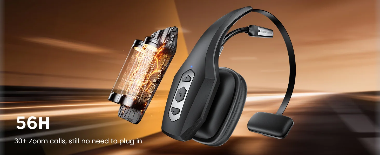 Se28ad609f1da45a2aa0bebf17faf4409i Trucker Bluetooth Headset with Charging Base, Wireless Hands-Free Headset with Noise Canceling Mic & Mute Button, 56Hrs Working