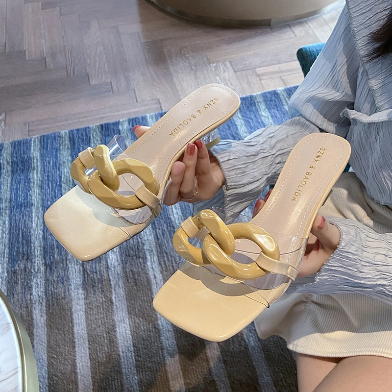 Transparent PVC Women Slippers Chain Sandals Shoes Summer Low Heels Flip Flops Dress 2024 Designer Casual Zapatos Mujer Slides
Transparent PVC Women Slippers Chain Sandals Shoes Summer Low Heels Flip Flops Dress 2024 Designer Casual Zapatos Mujer Slides