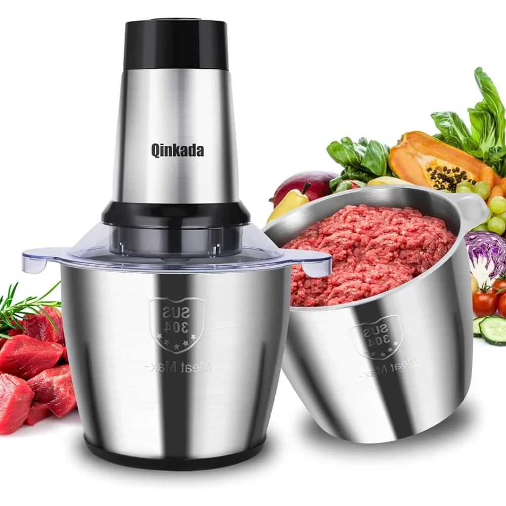 

Qinkada Meat Grinder with 2 3 Speed, 4 Bi-Level Bladesand Spatula for Baby Food, Meat, Onion, Vegetables, Fruits