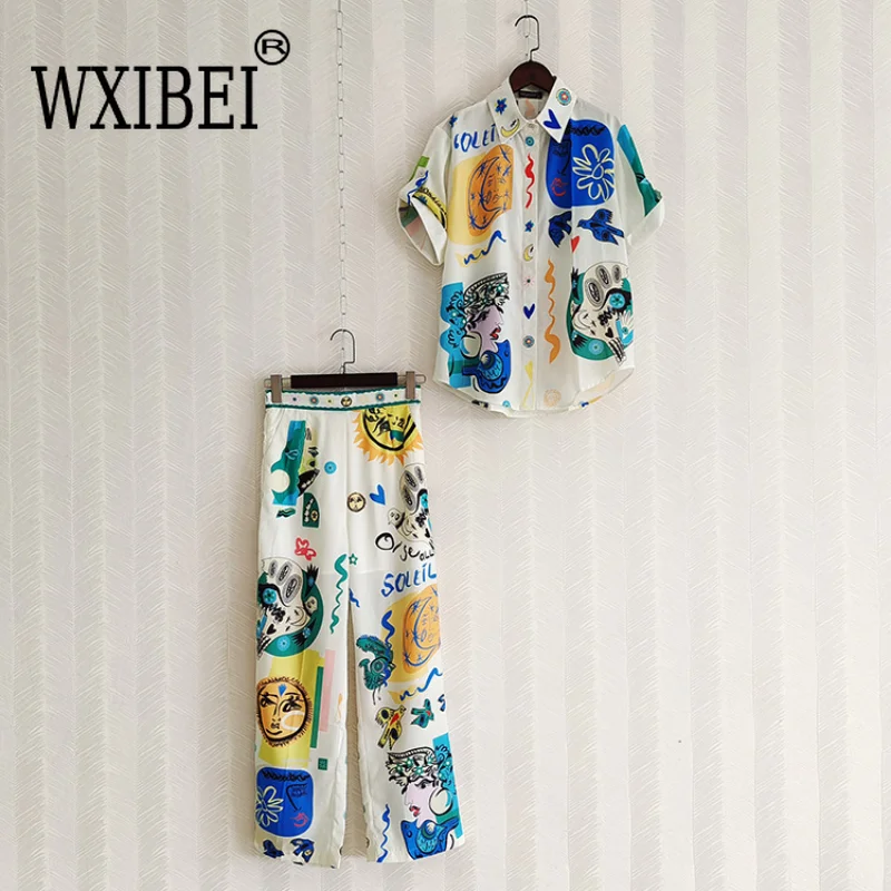 WXIBEI Runway Fashion Women 2 Piece Suit Spring Summer New Cartoon Print Short Sleeve Shirt + Long Pants Elegant Party Set FC630
WXIBEI Runway Fashion Women 2 Piece Suit Spring Summer New Cartoon Print Short Sleeve Shirt + Long Pants Elegant Party Set FC630