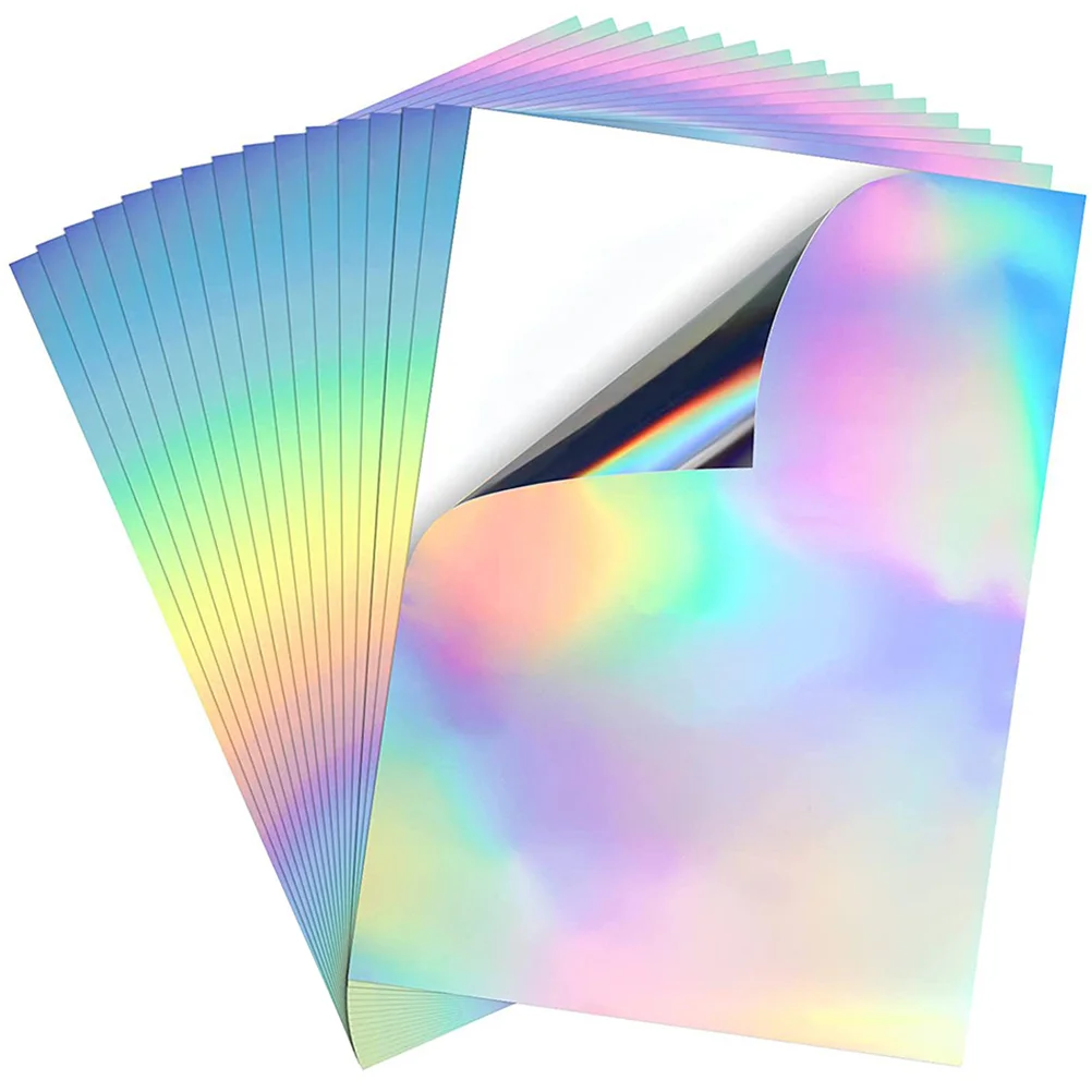 

20 Sheets Colorful Holographic Self-adhesive Paper A4 Printing Stickers Fantasy Laser Aluminum Foil Full-color Cardboard Jam