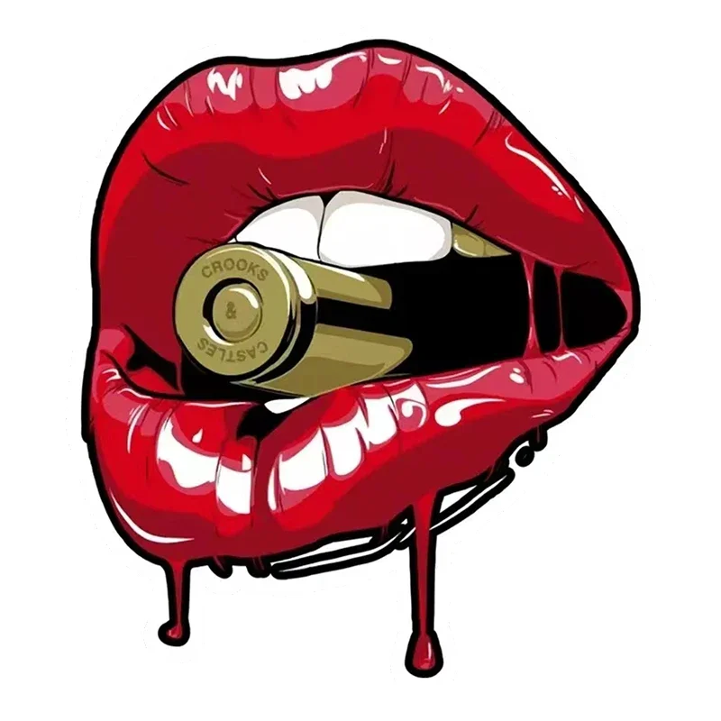 

G117 17CMX15CM Personality PVC Decal Red Lips With Bullet Car Sticker on Motorcycle Laptop Decorative Accessories