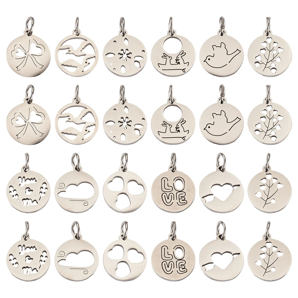 24Pcs Mixed 304 Stainless Steel Charms Hollow Flat Round Charm Pendant for Earrings Necklace Jewelry DIY Accessories
24Pcs Mixed 304 Stainless Steel Charms Hollow Flat Round Charm Pendant for Earrings Necklace Jewelry DIY Accessories