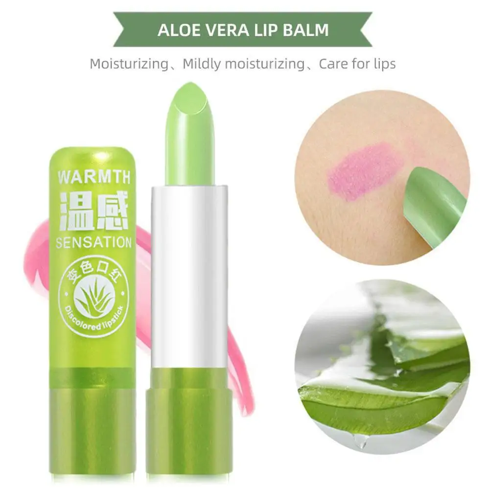 

1PCS Aloe Vera Moisturizing Lip Balm Color Mood Changing Anti-wrinkle Nourishing Lipsticks Care Aging Lipstick Lasting Lip S8S8