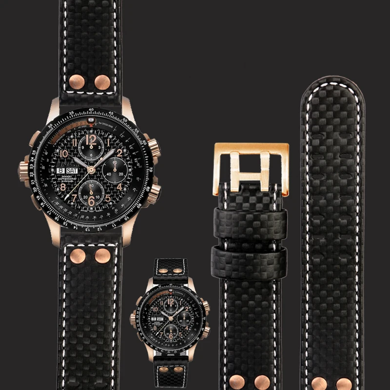 Carbon Fiber Leather Strap For Hamilton Camry Khaki Aviation Series H77696793 H7736733 with Rose Gold Rivet Watchband Men 22mm
Carbon Fiber Leather Strap For Hamilton Camry Khaki Aviation Series H77696793 H7736733 with Rose Gold Rivet Watchband Men 22mm