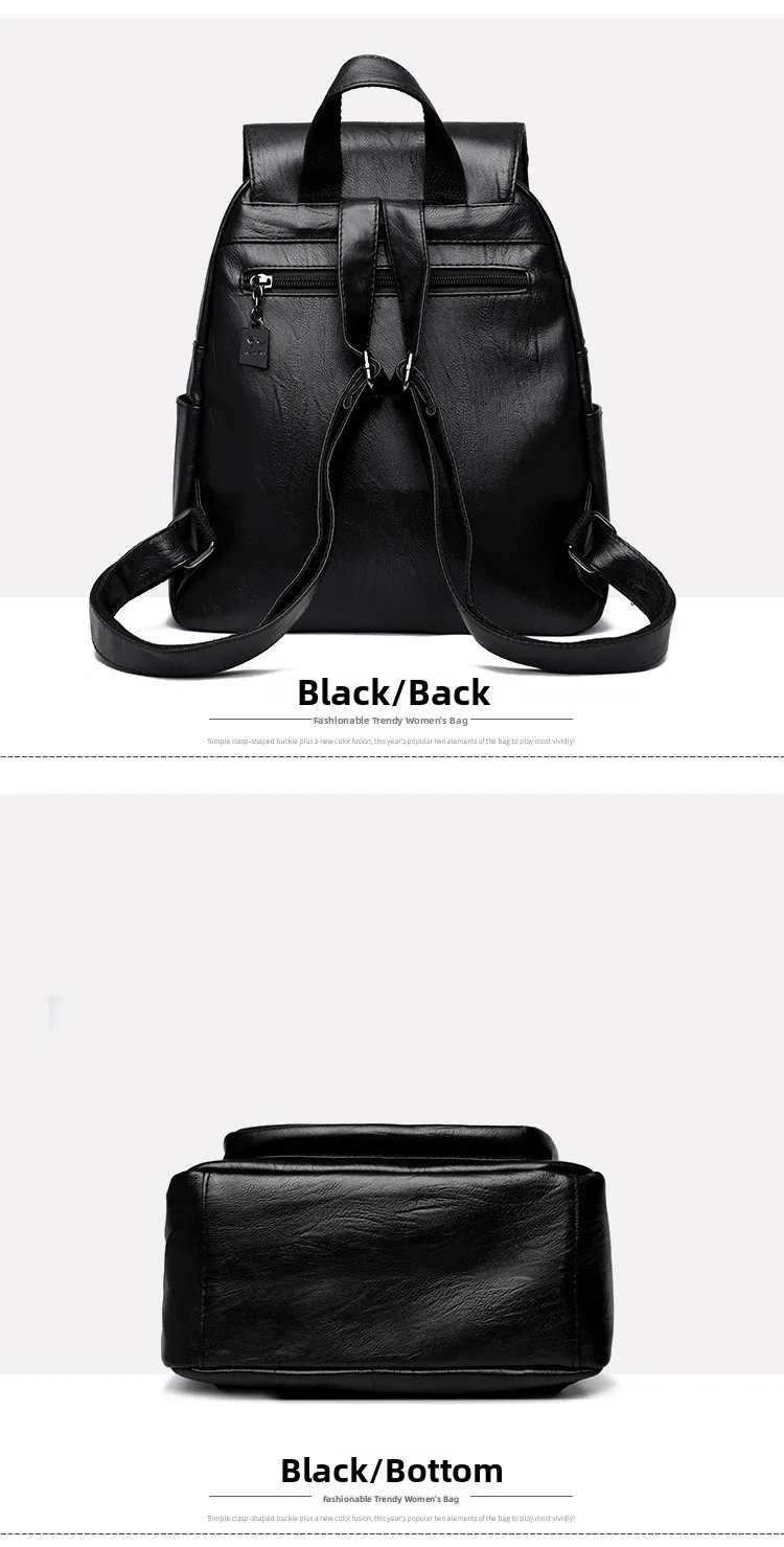 Women's Large Capacity Soft Leather Backpack Fashionable Versatile Travel Bag Urban Minimalist Style PU Material Zipper Opening Women's Large Capacity Soft Leather Backpack Fashionable Versatile Travel Bag Urban Minimalist Style PU Material Zipper Opening