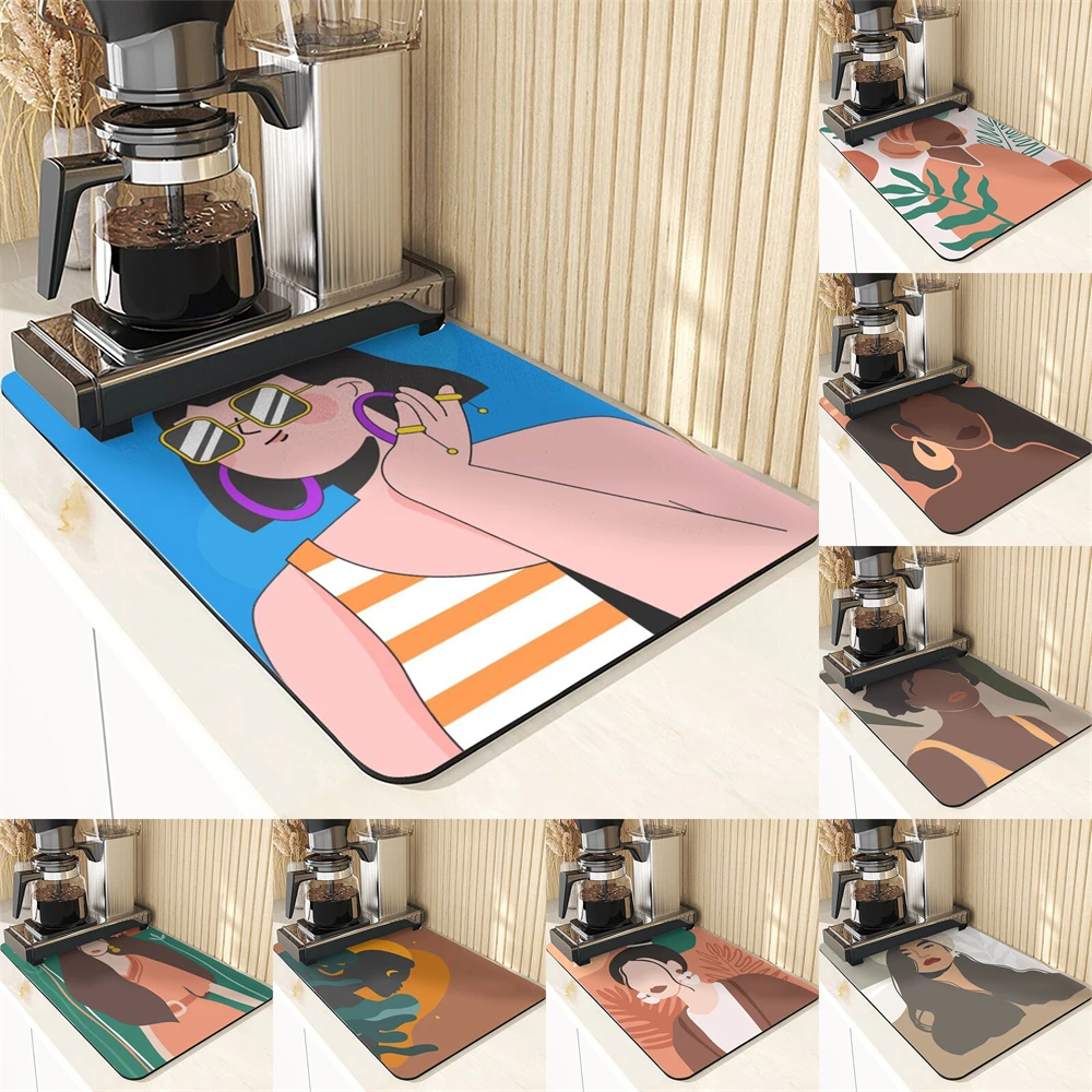 

Simplicity Style Dishes Mat Non-Slip Mats Coaster Beauty Woman Pattern Decor Mats Placemat Coasters For Coffee Cups Silicone Pad