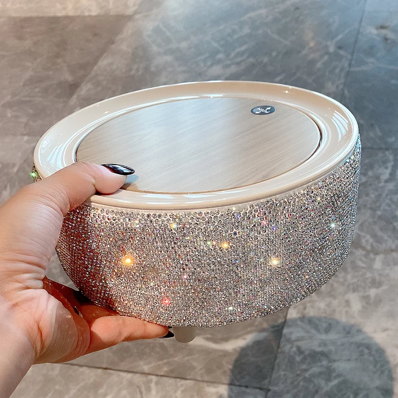 

Mini Waste Bin Desktop Storage Box Rhinestones Home Garbage Basket Container Table Trash Can Cleaning Barrel Desk Organizer