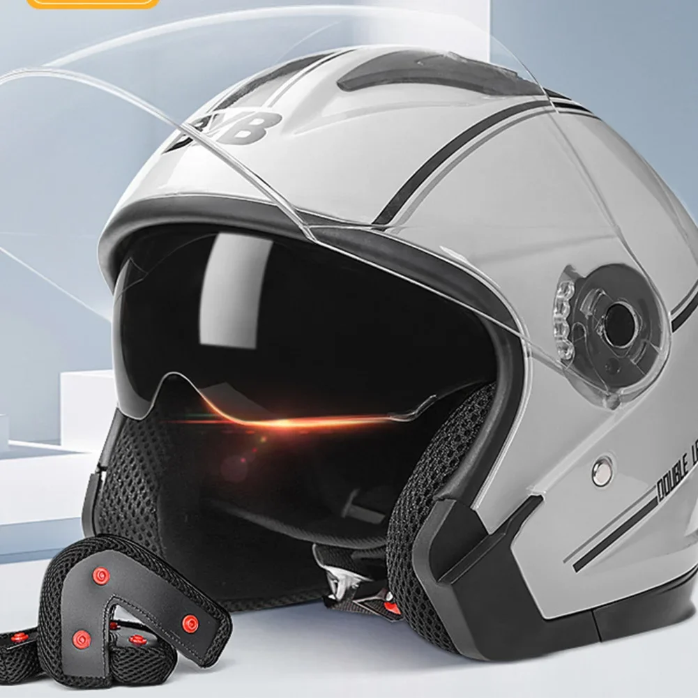

Мотоциклетный шлем с открытым лицом и двойными прозрачными линзами, солнцезащитный козырек, легкий велосипедный Ретро шлем 3/4, для мужчин и женщин