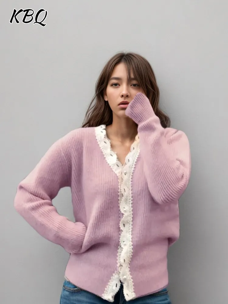 KBQ Spliced Pearls Knitted Elegant Cardigan For Women V Neck Long Sleeve Patchwork Lace Hit Color Sweaters Female Autumn Clothes
KBQ Spliced Pearls Knitted Elegant Cardigan For Women V Neck Long Sleeve Patchwork Lace Hit Color Sweaters Female Autumn Clothes