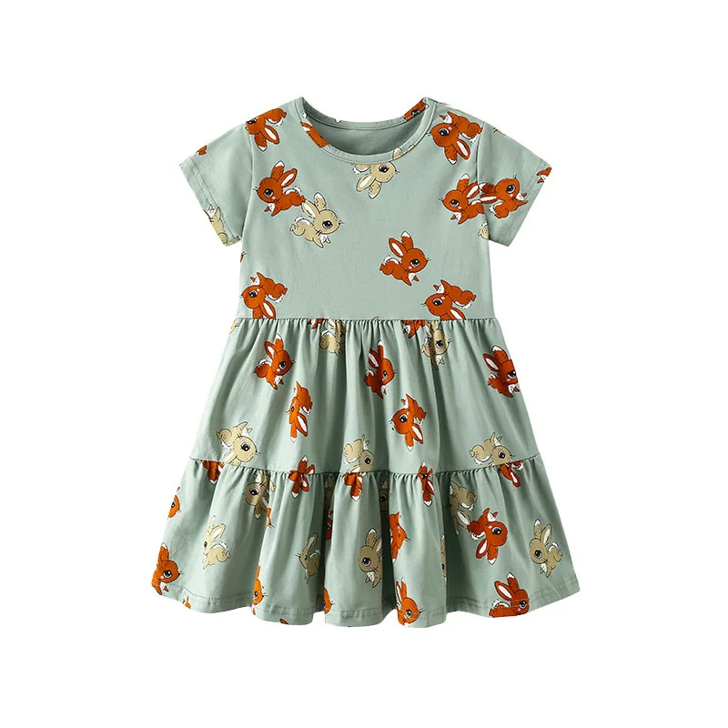 

Jumping Meters 2-7T Summer Princess Girls Dresses Short Sleeve Animals Bunny Children's Clothing Hot Selling Toddler Kids Frocks