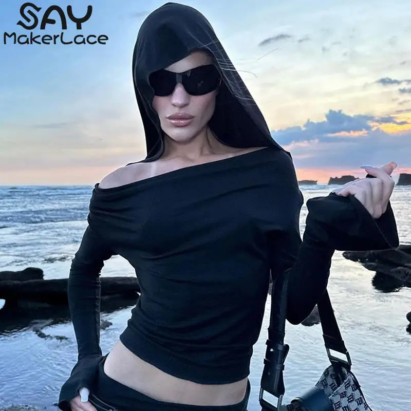 Flare Sleeve Hooded Crop Top Solid Hooded Cropped T Shirt Slim Slash Neck Long Sleeve Tees Women 2023 Streetwear
Flare Sleeve Hooded Crop Top Solid Hooded Cropped T Shirt Slim Slash Neck Long Sleeve Tees Women 2023 Streetwear