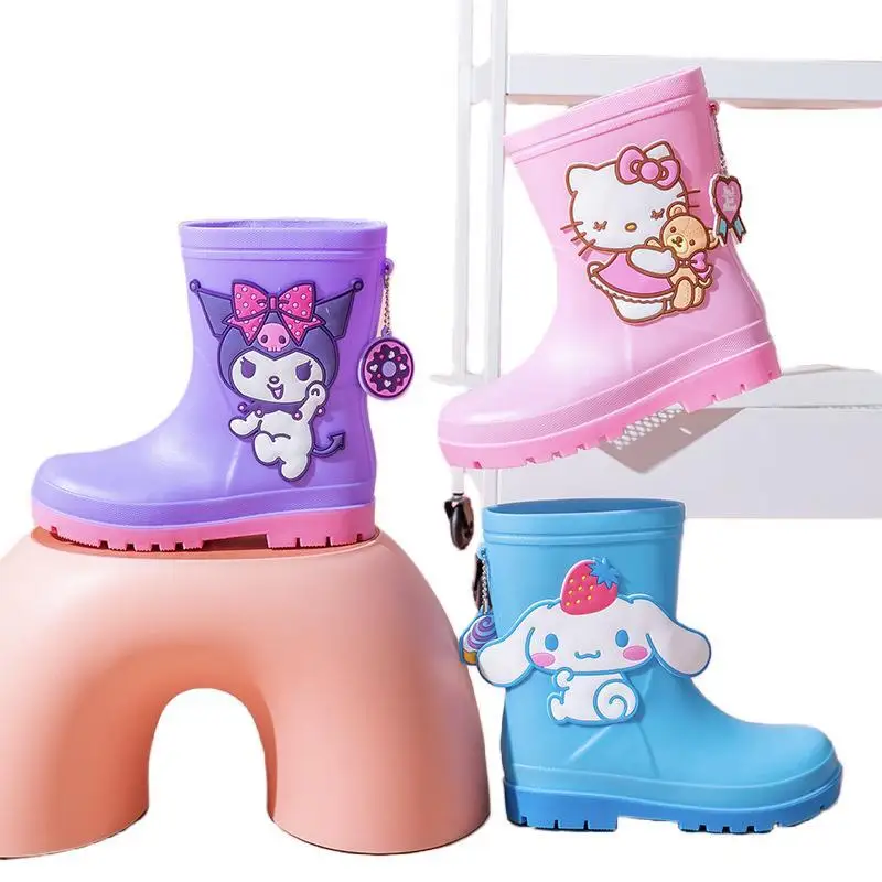 

Sanrios Hellokittys Cinnamoroll Kuromi Детские дождевые сапоги для девочек и мальчиков Студенческая Водонепроницаемая Резиновая обувь нескользящие высокие ботинки