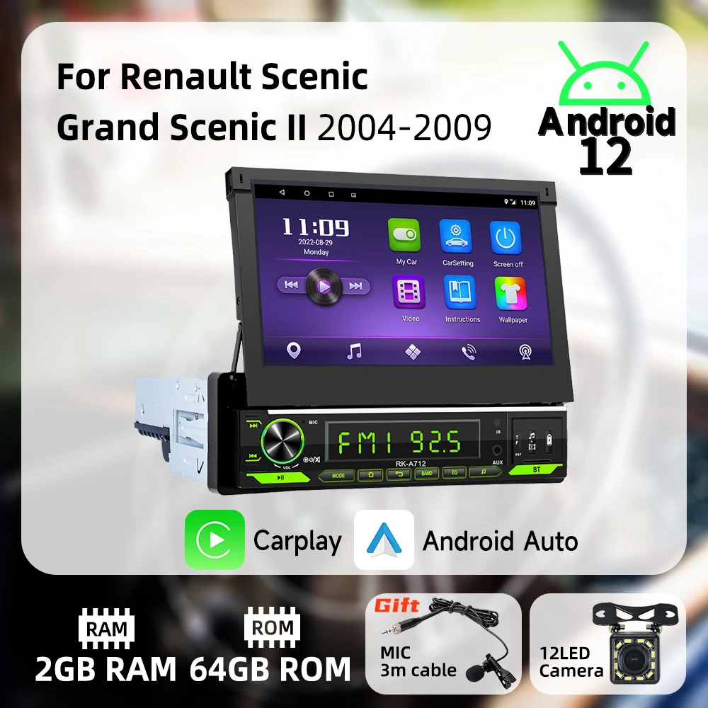 Carplay Android Auto 7" Retractable Screen Android Car Multimedia 1Din Radio for Renault Scenic Grand Scenic II 2004-2009 Stereo
Carplay Android Auto 7" Retractable Screen Android Car Multimedia 1Din Radio for Renault Scenic Grand Scenic II 2004-2009 Stereo