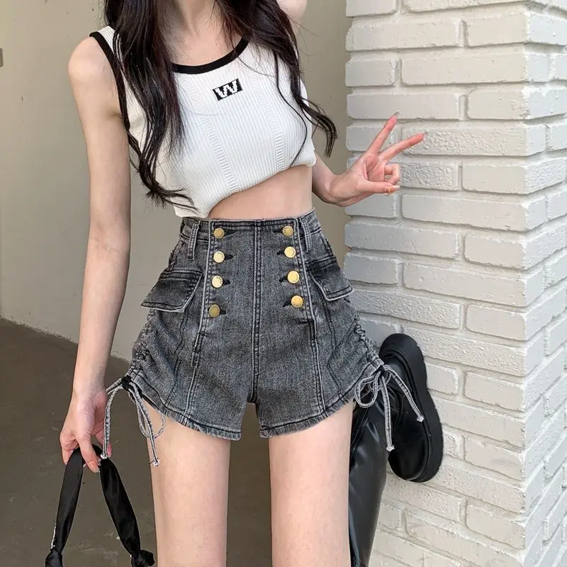 Denim Shorts High Waist Double-breasted Drawstring Design Sense Stretch Slim Spice Girls Shorts Sexy Pants Women's Clothing 3XL
Denim Shorts High Waist Double-breasted Drawstring Design Sense Stretch Slim Spice Girls Shorts Sexy Pants Women's Clothing 3XL