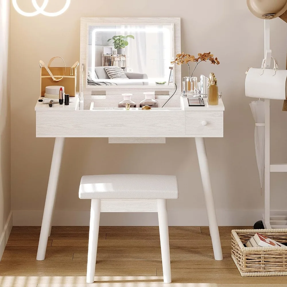 IRONCK Vanity Desk Set with LED Lighted Mirror & Power Outlet, Flip Top Makeup Vanity Table with Drawers & Cabinet,for Bedroom
IRONCK Vanity Desk Set with LED Lighted Mirror & Power Outlet, Flip Top Makeup Vanity Table with Drawers & Cabinet,for Bedroom