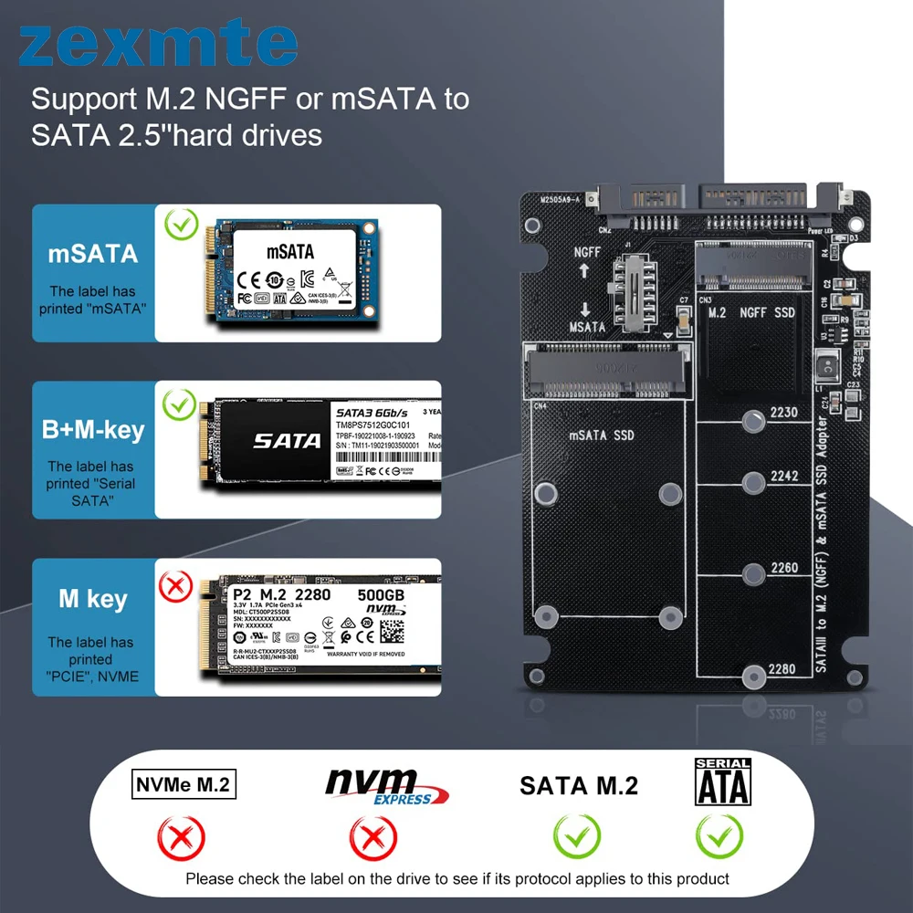 

Zexmte M.2 NGFF MSATA To SATA III Adapter 2 in 1 USB 3.0 To 2.5 inch SATA Hard Disk Converter SATA Card With Cable For PC Laptop