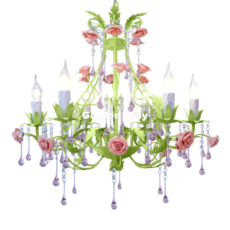 

Green European Chandelier lamp Lustre Light 6L/8L Sizes Pink Rose Flower Chandelier Light Fixture E14 Decoration Chandelier