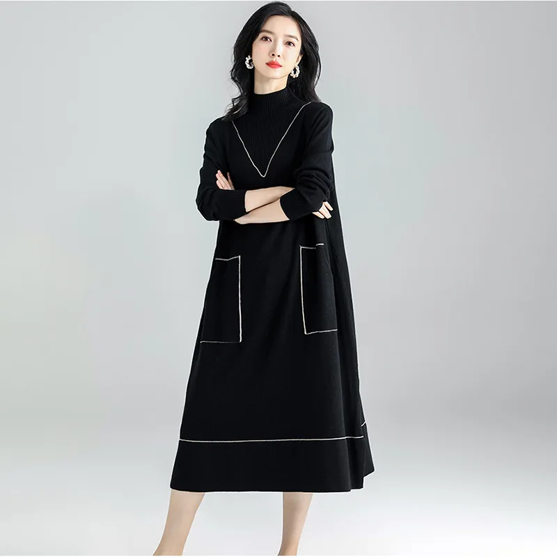Knitted Long Dress Half Turtleneck Long sleeves Elegant Women Longos Vestidos Loose Fashion female Tunics Autumn Winter Dresses
Knitted Long Dress Half Turtleneck Long sleeves Elegant Women Longos Vestidos Loose Fashion female Tunics Autumn Winter Dresses