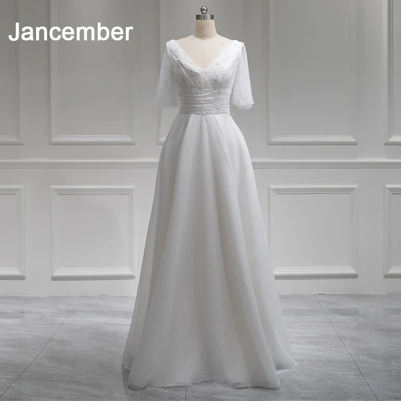 

Brand New Popular Design Wedding Dresses For Women Organza Half Sleeves Floor-Length Backless Beading vestido de novia QW01605