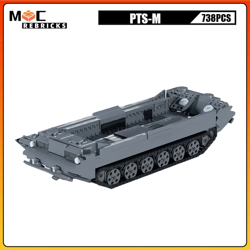 

Military Diesel Tank PTS-M Tracked Amphibious Transport Armor Vehicle MOC Building Blocks Assembly Panzer Model Kids Bricks Toys