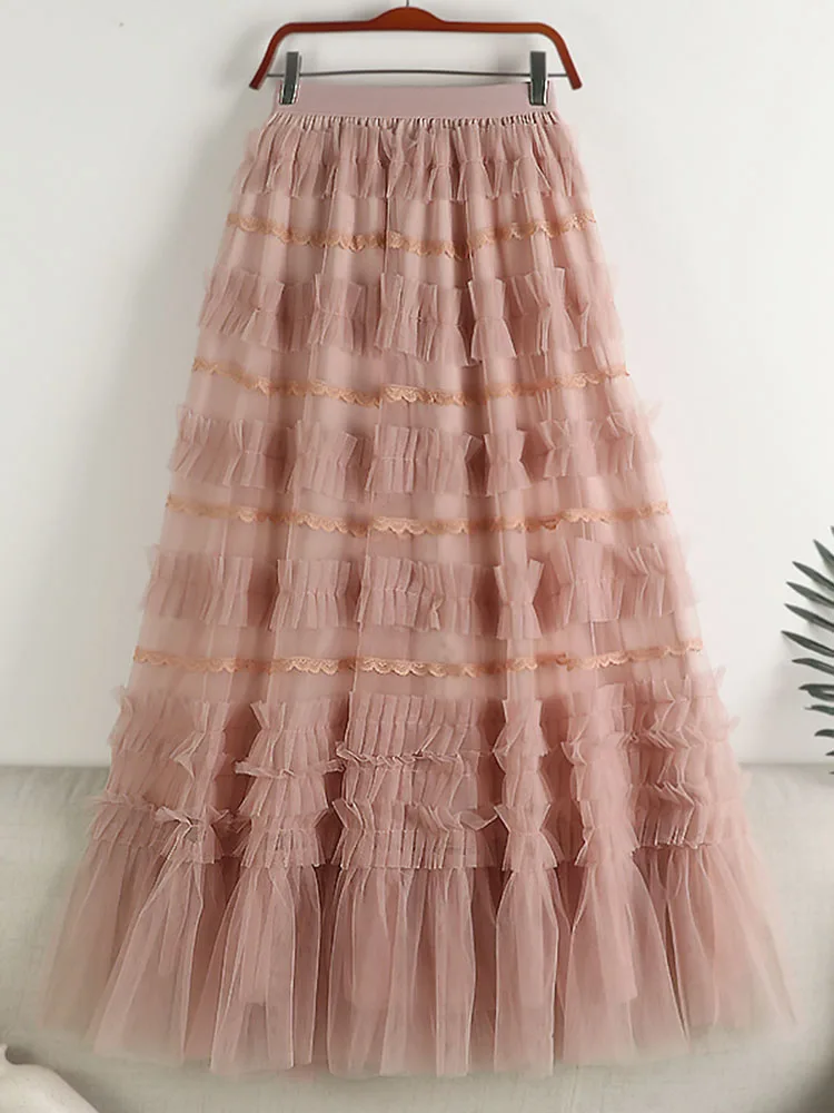 Women Summer Skirt 2023 New Sweet Mesh Wood Ear Spliced Mid Length A-line Large Swing Cake Skirt Half Length Skirt D3760
Women Summer Skirt 2023 New Sweet Mesh Wood Ear Spliced Mid Length A-line Large Swing Cake Skirt Half Length Skirt D3760