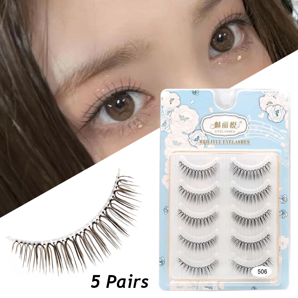 

5 Pairs U-shaped Eye Makeup Eyelashes Korean Natural Wispy Transparent Stems False Eyelashes Reusable Lash Extension Comic Eye