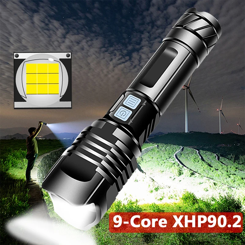 

High Quality XHP100 9-Core Led Flashlight Powerful Tactical XHP70.2 Zoomable Torch Usb Rechargeable 18650 26650 Battey Lantern