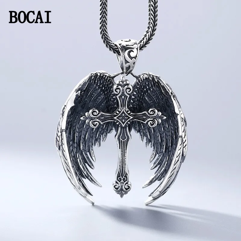 BOCAI New S925 Silver Vintage Trendsetter Cross Feather Wings Pendant Male and Female Gift 
BOCAI New S925 Silver Vintage Trendsetter Cross Feather Wings Pendant Male and Female Gift