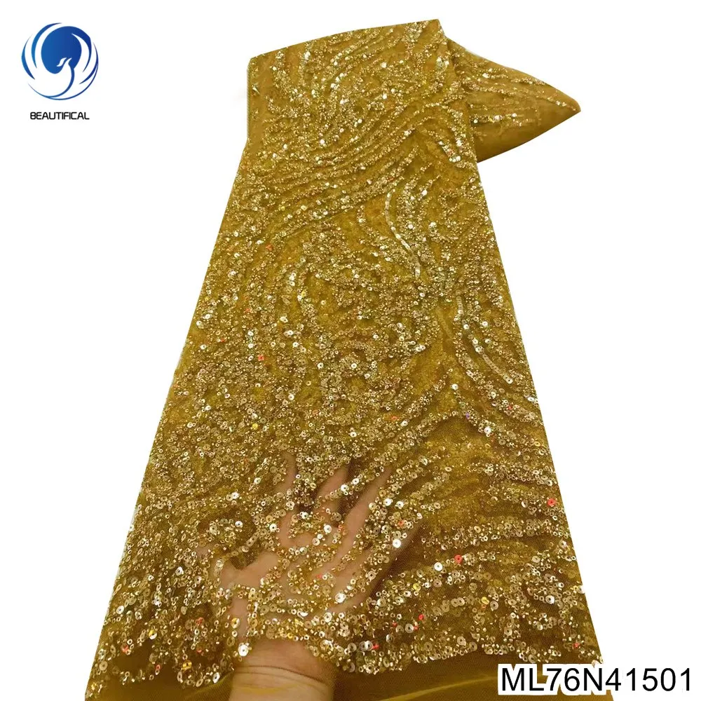 New Arrival Soft Comfortable Bridal Wedding Dress African Shiny Sequins with Heavy Beaded Tulle Lace Fabric ML76N415
New Arrival Soft Comfortable Bridal Wedding Dress African Shiny Sequins with Heavy Beaded Tulle Lace Fabric ML76N415