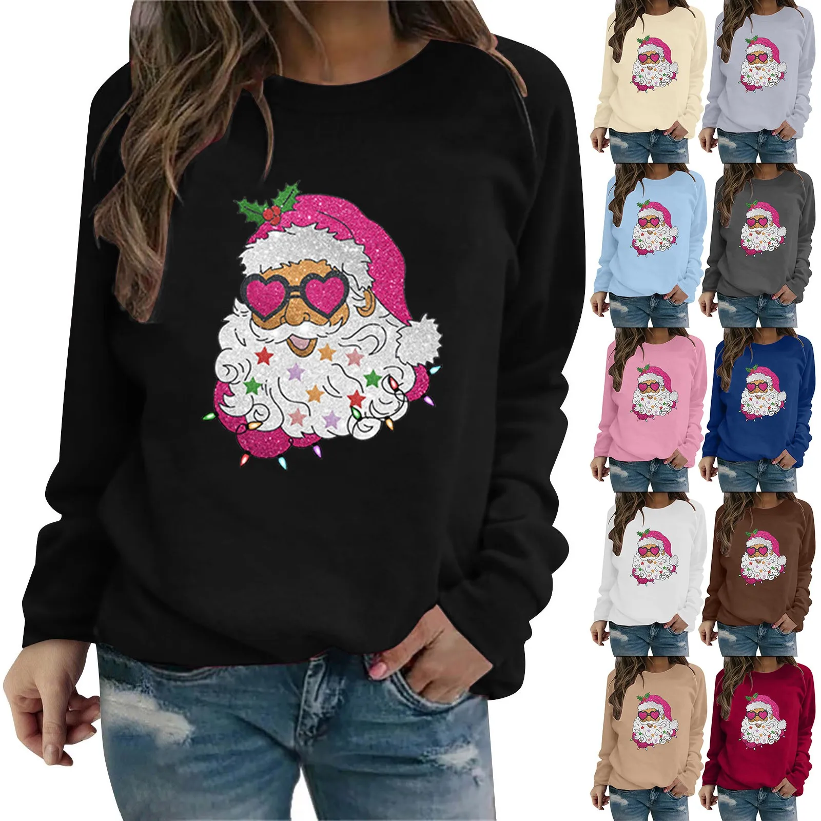 Women's Santa Head Printed Round Neck Long Sleeve Sweatshirt Women Active Tops Women Fall Tops
Women's Santa Head Printed Round Neck Long Sleeve Sweatshirt Women Active Tops Women Fall Tops