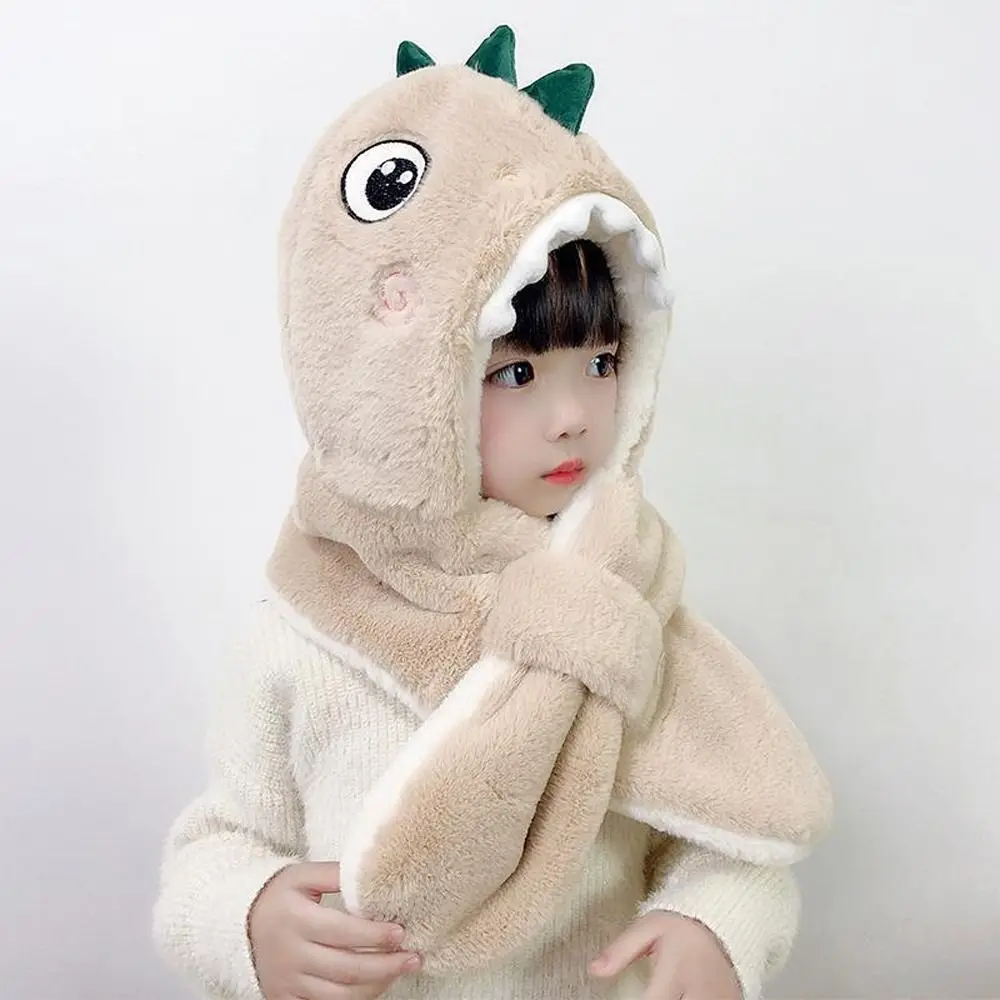 

Cute Comfortable Soft Windproof Hat Scarf Set Dinosaur Ear-flap Plush Cold-proof Bonnet Baby Hat Bomber Hat Winter Cap