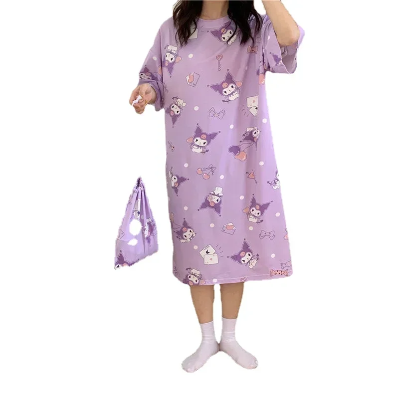 

Летняя Пижама, домашняя одежда для девочек с сумкой для хранения, тонкая Пижама с короткими рукавами, большая свободная мультяшная серия Sanrio для студентов