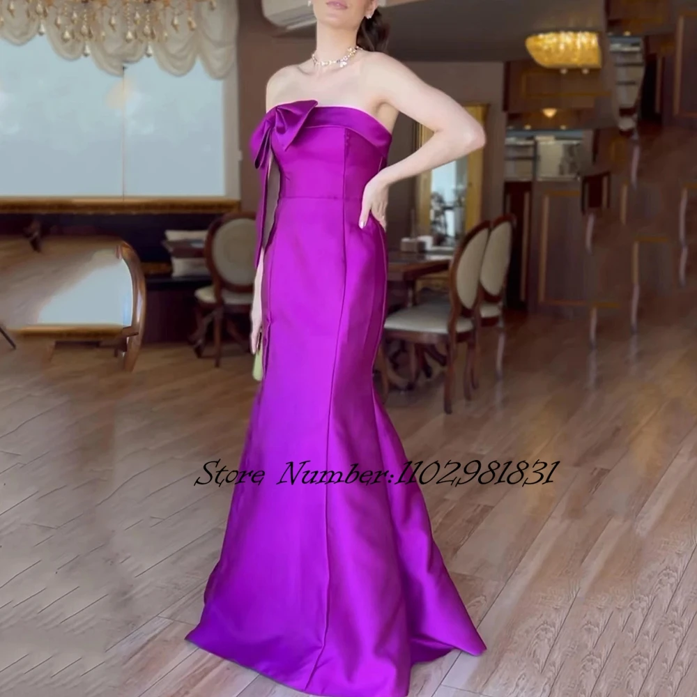 Purple Satin Strapless Evening Dresses Mermaid Elegant High Slit Prom Dresses Formal Party Gown with Bow فساتين السهرة Вечернее
Purple Satin Strapless Evening Dresses Mermaid Elegant High Slit Prom Dresses Formal Party Gown with Bow فساتين السهرة Вечернее
