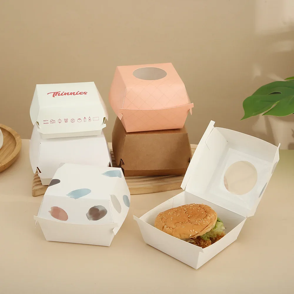 

50pcs Kraft Paper Hamburger Box Bento Dessert Packaging Box Handmade Bread Packing Boxes For Party Supplies