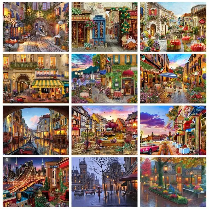 

CHENISTORY Paint By Number Town Scenery HandPainted Painting DIY Pictures By Numbers House Kits Drawing On Canvas Home Decor