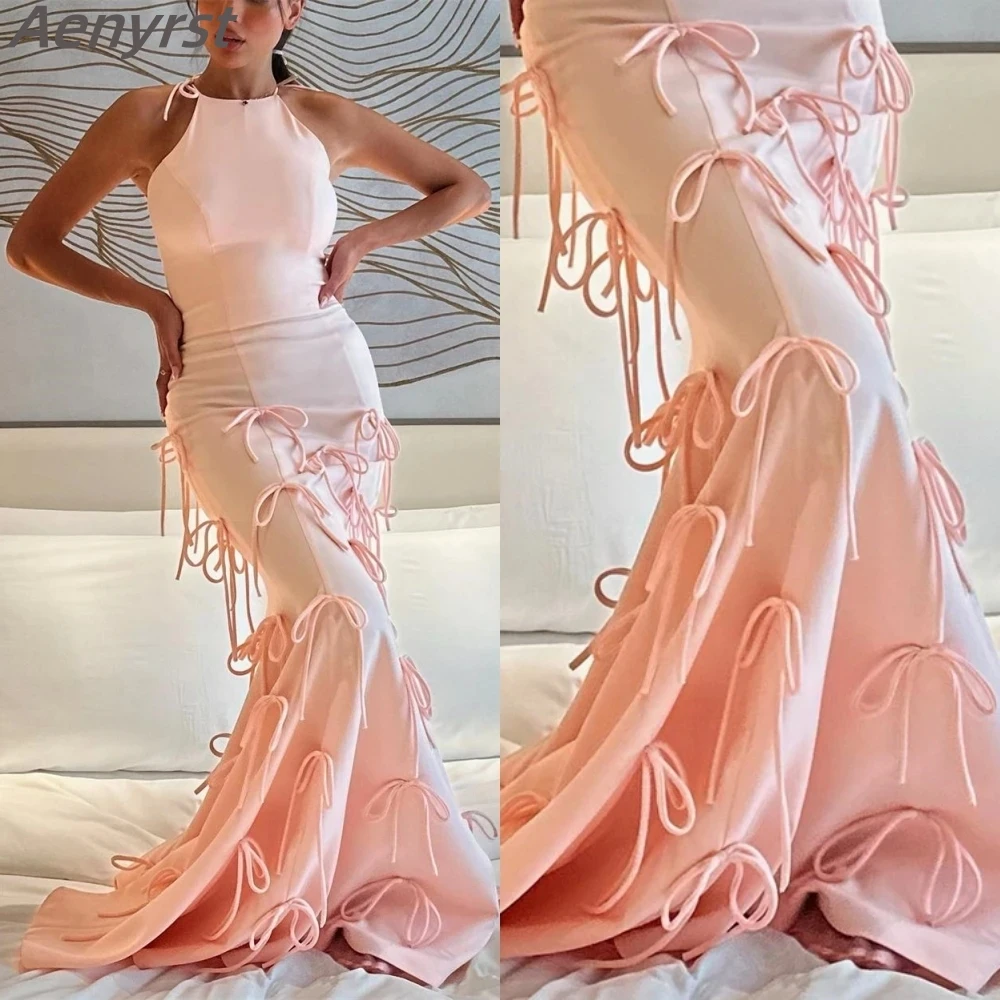 Aenyrst Halter Mermaid Prom Dresses Elegant Sleeveless Bows Evening Gowns Satin Floor-Length Party Dresses فساتين سهره Plus Size
Aenyrst Halter Mermaid Prom Dresses Elegant Sleeveless Bows Evening Gowns Satin Floor-Length Party Dresses فساتين سهره Plus Size
