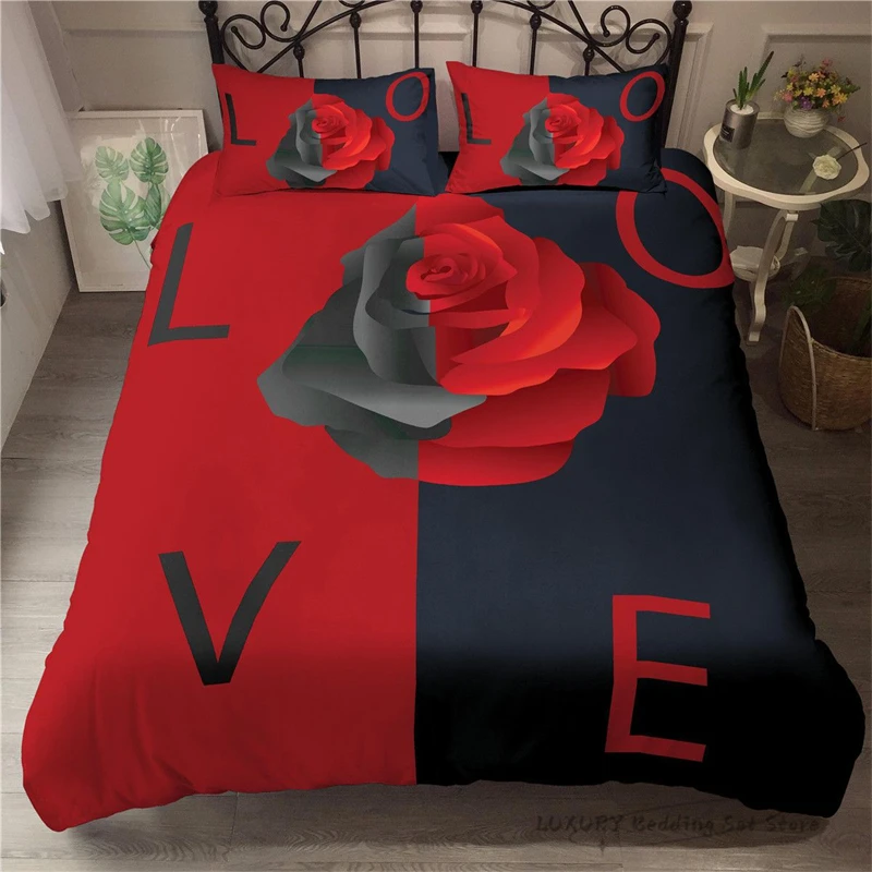 3pc Duvet Cover Black and Red Rose Flower Couple LOVE Text Kids and Adults Bedding Set Microfiber Single Double Queen Room Decor
3pc Duvet Cover Black and Red Rose Flower Couple LOVE Text Kids and Adults Bedding Set Microfiber Single Double Queen Room Decor