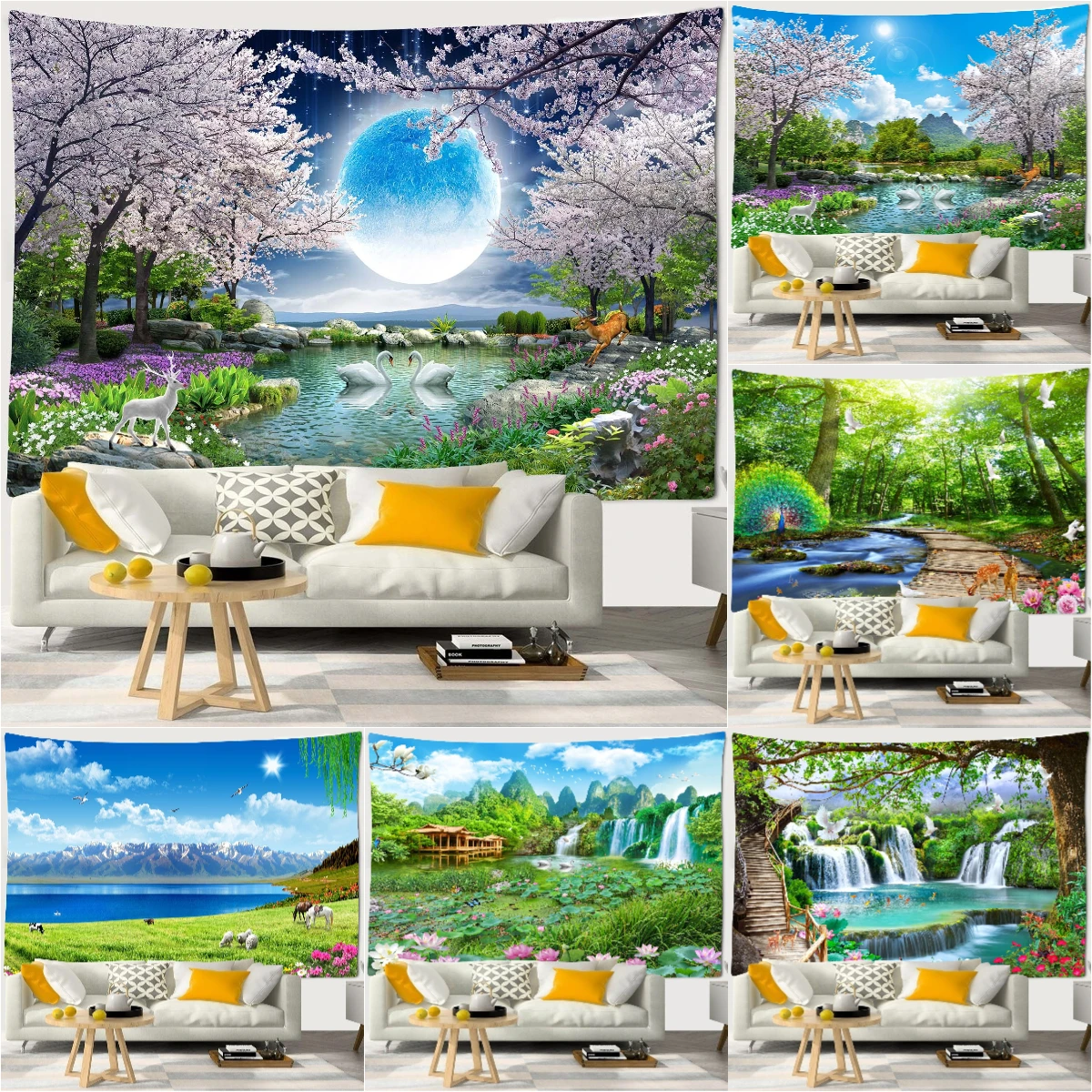 

Cherry Moon Landscpe Tapestry Beach Scenery Tapestry Wall Hanging for Bedroom Aesthetic Room Decor Boho Decoration Trippy Cloth