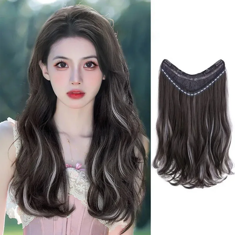 

45/60cm Highlight Synthetic Hair Extensions 4 Clips In Hairpieces Wig Brown Black Natural Long Wavy False Hair Piece For Women