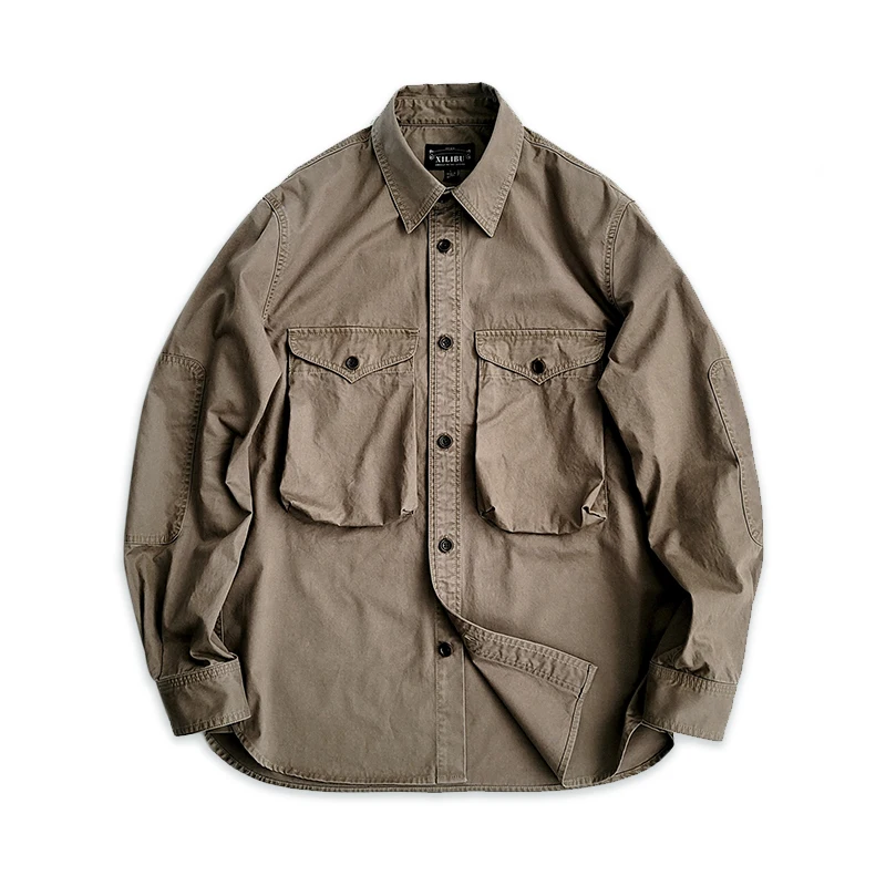 Men's Vintage Work Long Sleeve Shirt Amekaji Cotton Large Pocket Dark Khaki Casual Shirt
Men's Vintage Work Long Sleeve Shirt Amekaji Cotton Large Pocket Dark Khaki Casual Shirt