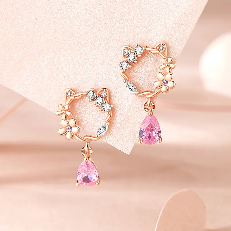 Original Peach Blossom and Cat Earring for Girl 925 Sterling Silver Creative Design Earrings Micro-set Zircon Earrings
Original Peach Blossom and Cat Earring for Girl 925 Sterling Silver Creative Design Earrings Micro-set Zircon Earrings