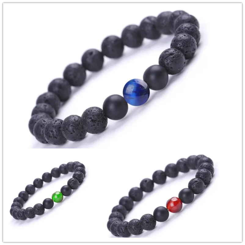 

15pcs 8mm Lava Stone Beads Bracelet DIY Essential Oil Diffuser Man Woman Bangle Yoga Strand Jewelry Red Blue Tiger eye