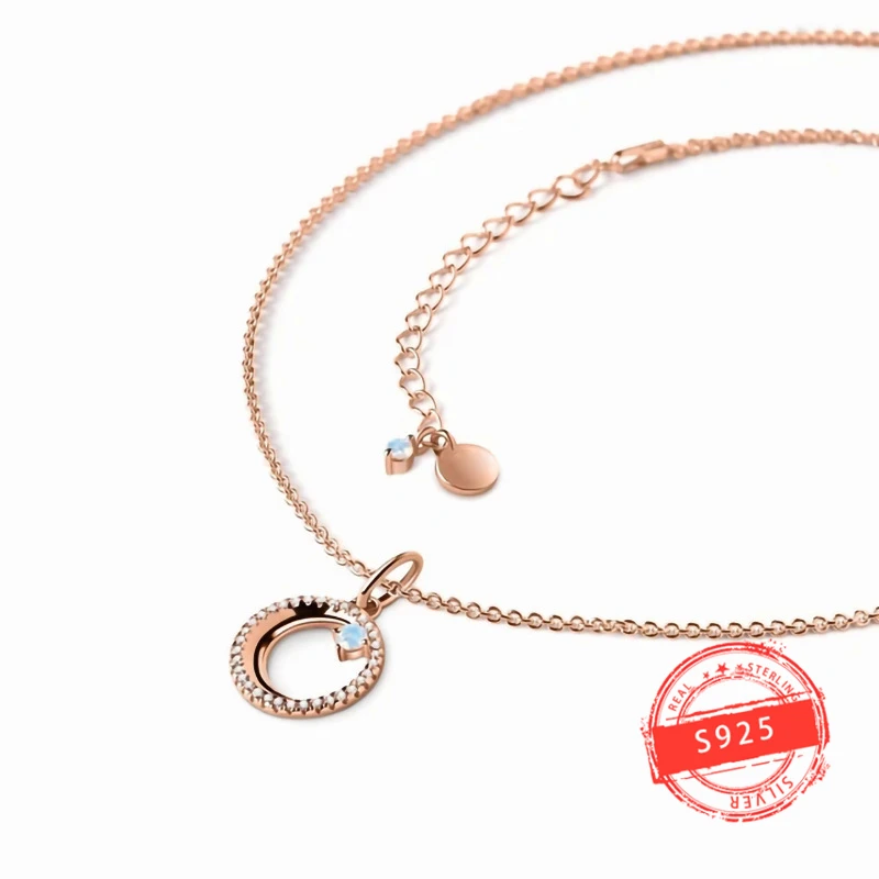 Hot selling S925 sterling silver round hollow inlaid moonlight stone pendant rose gold necklace for women's jewelry
Hot selling S925 sterling silver round hollow inlaid moonlight stone pendant rose gold necklace for women's jewelry