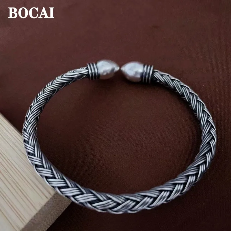 

Браслет BOCAI из натурального чистого серебра S999 в стиле ретро, мужские и женские браслеты ручной работы, Модные индивидуальные ювелирные изделия
